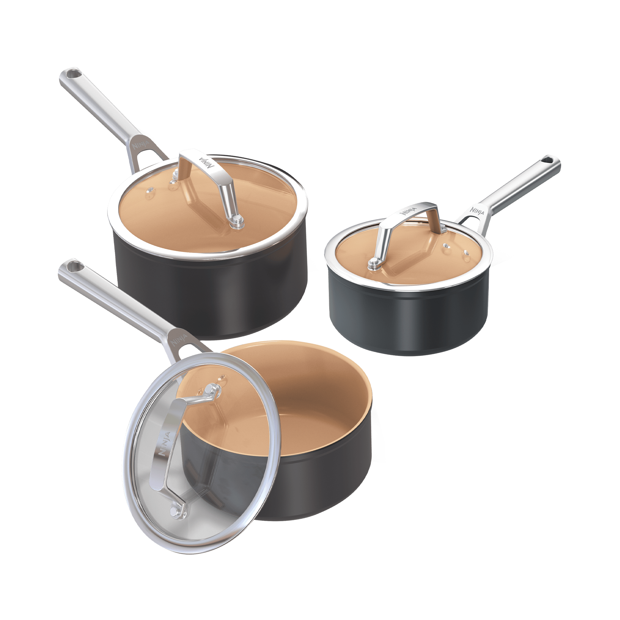Ninja Extended Life Ceramic 3-teiliges Stieltopf-Set | CW93003EUI | von SharkNinja