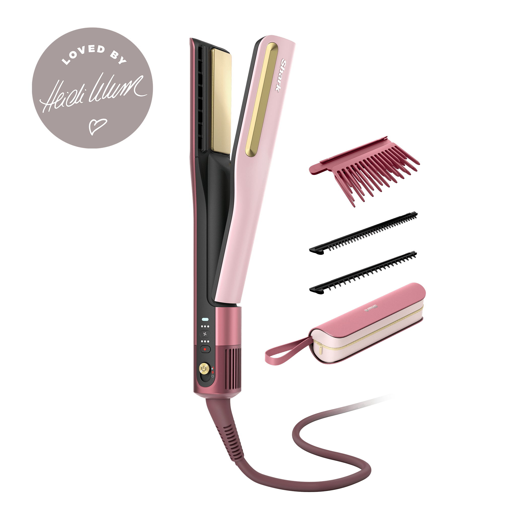 Shark SilkiPro Straight Hair Straightener + Dryer in One Tool with Heat-Resistant Storage Case-Rose Petal HT401UKPK