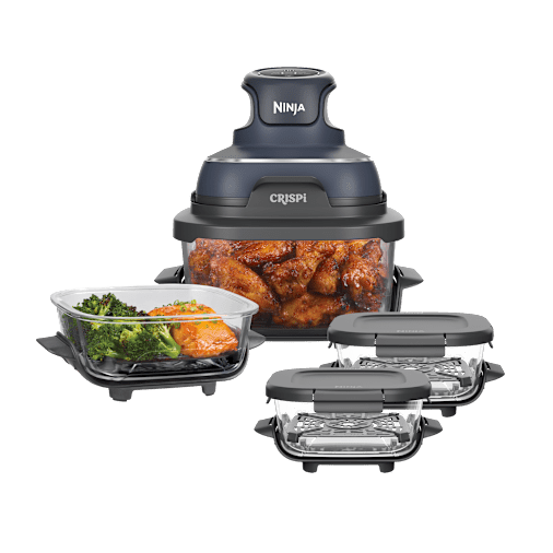 Ninja Friggitrice ad aria portatile 4 in 1 in vetro CRISPi Blu – Kit Meal Prep Completo in Blu scuro | FN101EUGY | di SharkNinja