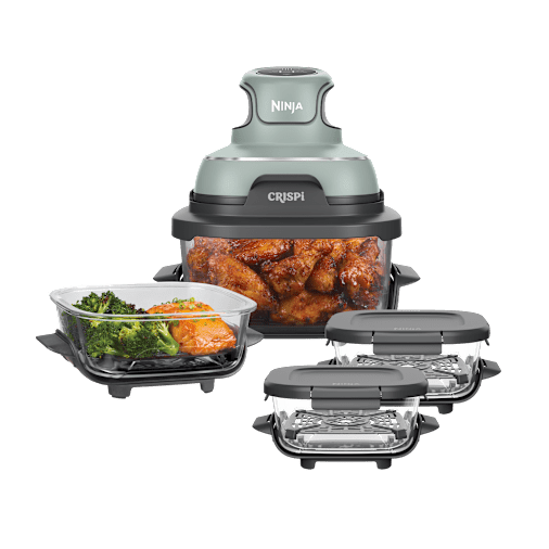 Ninja Friggitrice ad aria portatile 4 in 1 in vetro CRISPi salvia – Kit Meal Prep Completo in Verde | FN101EUSG | di SharkNinja