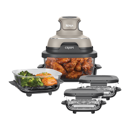 Ninja Friggitrice ad aria portatile 4 in 1 in vetro CRISPi Tortora chiaro – Kit Meal Prep Completo in Champagne | FN101EUST | di SharkNinja