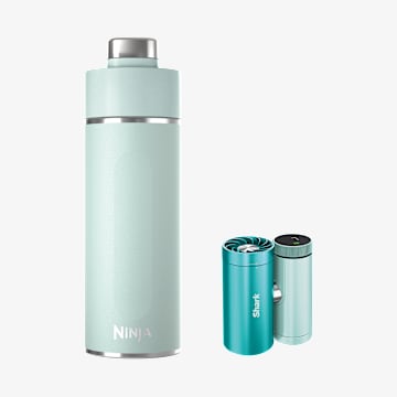 Pack Ventilateur portable 3-en-1, brumisateur et plaque refroidissante Shark ChillPill Turquoise et Gourde isotherme Ninja Thirsti Menthe, 530 ml