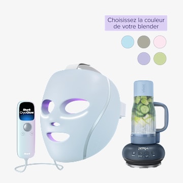 Pack Masque LED Shark CryoGlow bleu + Blender Gourde Ninja BlendBOSS (couleur au choix)
