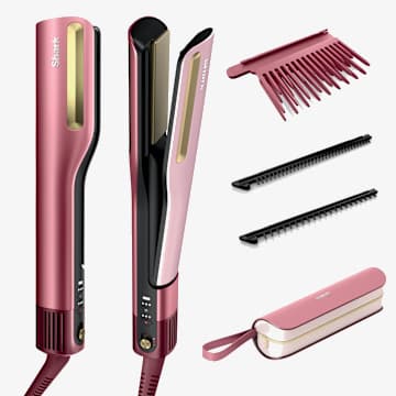 Shark SilkiPro Straight Hair Straightener + Dryer in One Tool with Heat-Resistant Storage Case-Rose Petal HT401UKPK