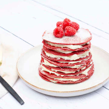 Red Velvet Pancakes with Mascarpone Cheesecake Filling
