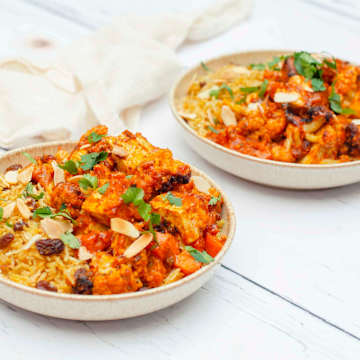 Tikka Tofu, Roast Cauliflower & Curried Rice