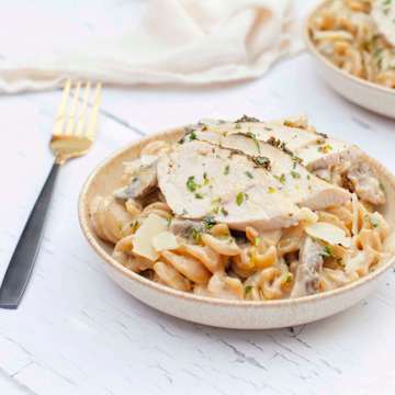 Creamy Mushrooms & Tarragon Pasta with Roast Chicken