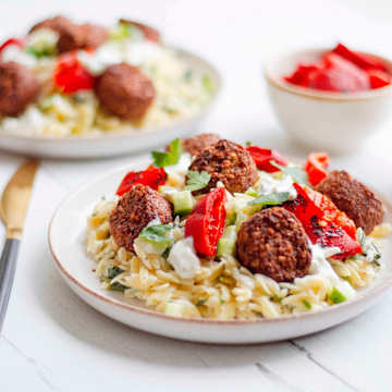 Greek Falafel With Creamy Spinach Orzo