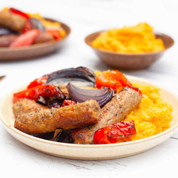 Veggie Sausages with Mixed Potato Mash