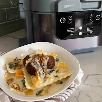 Butternut Squash & Ravioli with Plant-Based Meatballs