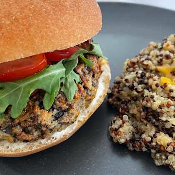 Mushroom Burgers with Cheesy Quinoa