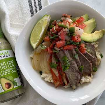 Steak Fajita Bowl with Garlic Lime Cauliflower Rice