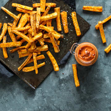 BBQ Tahini Dip with Parsnip Fries