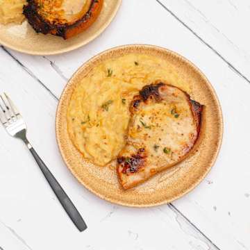 Honey Mustard Pork Chops with Buttery Cheese Mash