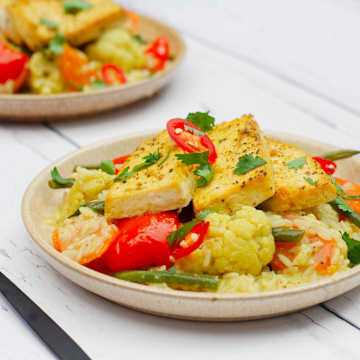 Green Vegetable Curry with Tofu & Rice