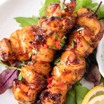 Curry Chicken Skewers with Mint Dip