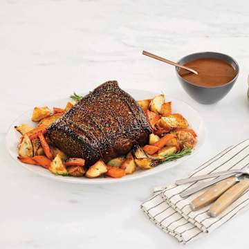 Beef Roast with Root Vegetables & Red Wine Pan Sauce