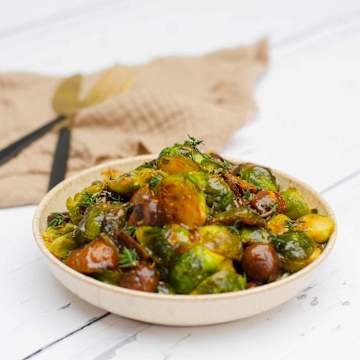 Marmalade Whisky Glazed Brussels Sprouts and Chestnuts