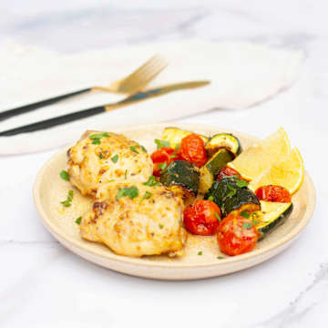 Marinated Lemon & Garlic Chicken Thighs with Courgette & Tomatoes