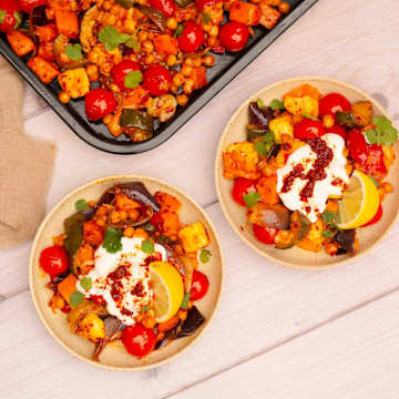 Halloumi, Vegetable and Chickpea Traybake