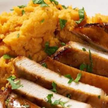 Chinese BBQ Pork with Ginger Coconut Sweet Potatoes