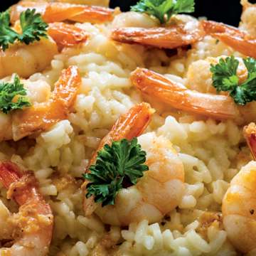 Garlic Shrimp with Risotto Primavera