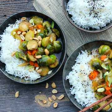 Choux de Bruxelles &agrave; l'asiatique avec du riz basmati