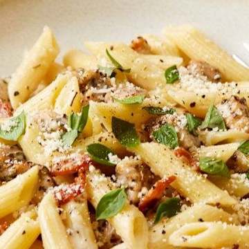 Black & Bleu Chicken Thighs with Greek Freak Pesto Pasta and Roasted Tomatoes
