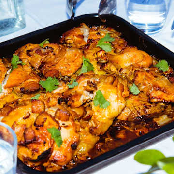 Smoked Korean Chicken Thighs with Cabbage, Pineapple & Crispy Bacon