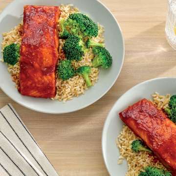 Soy Honey Glazed Salmon with Brown Rice and Broccoli