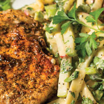 Smoked Bone-In Pork Chops with Apple Slaw