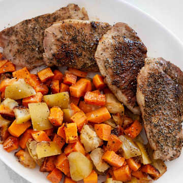 Roasted Pork Chops with Sweet Potatoes & Apples