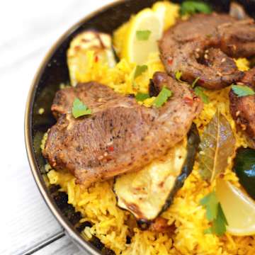Spiced Lamb Chops with Saffron Rice & Zucchini