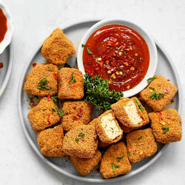 Crispy Tofu Nuggets with Sweet Potato Fries
