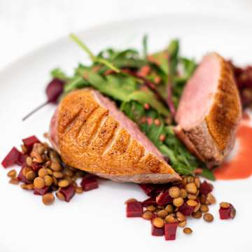Crispy Duck Breast with Lentil & Beetroot Salad