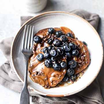 Chocolate Protein Pancakes with Pumpkin Spiced Latte Sauce