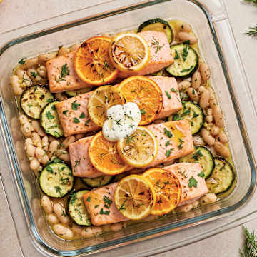 Citrus-Herb Roasted Salmon with Zucchini & White Beans