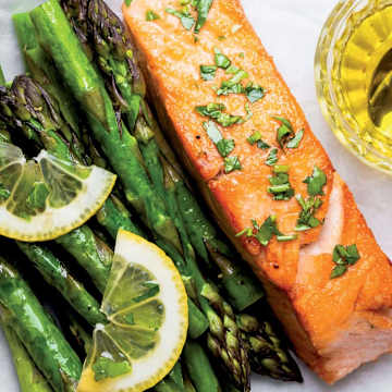 Roasted Salmon and Parmesan Asparagus