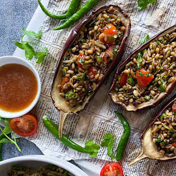 Stuffed Aubergine with a Miso Glaze