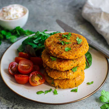Red Lentil, Carrot & Coriander Fritters