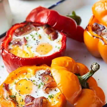 Baked Egg and Bacon-stuffed Peppers