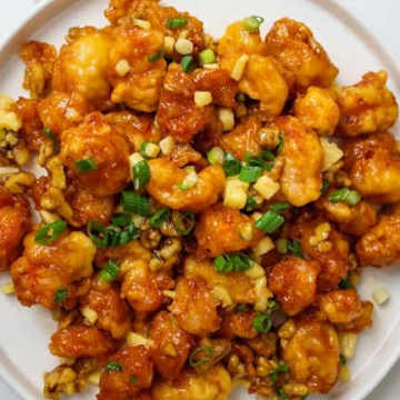 Rock Shrimp Tempura with Candied Walnuts and Pineapple