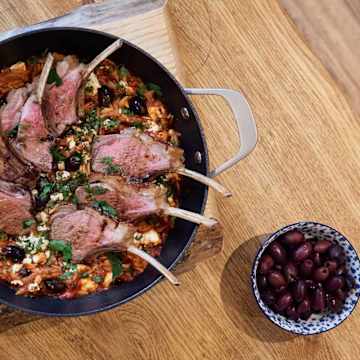 Roasted Lamb Rack with Orzo & Feta