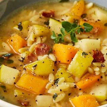 Butternut Squash, Apple, Bacon and Orzo Soup