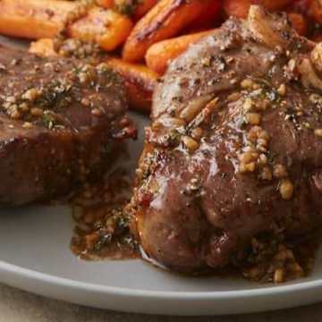 Lamb Chops with Garlic Butter Sauce and Roasted Carrots