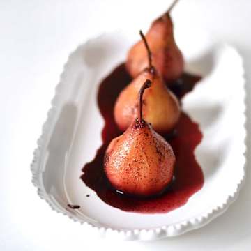 Poached Pears in Blackberry & Red Wine