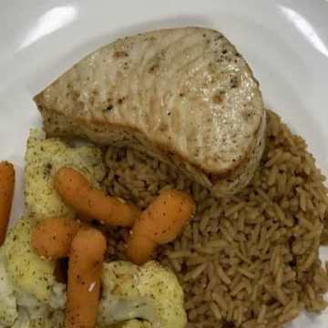 Lemon Herb Swordfish with Brown Rice, Curried Cauliflower & Carrots