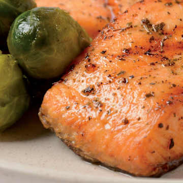 Salmon with Red Quinoa & Steamed Brussels Sprouts