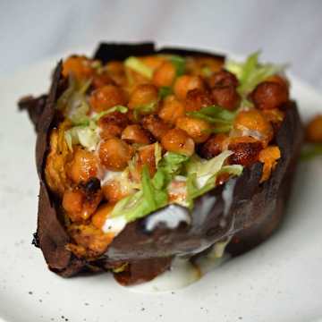 Buffalo Chickpea Stuffed Sweet Potatoes