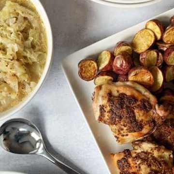 Mustard-Glazed Chicken with Roasted Red Potatoes & Braised Cabbage